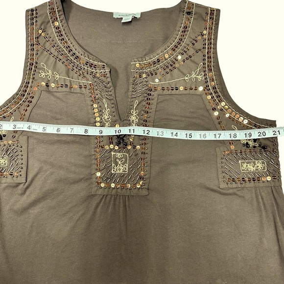 BOSTON PROPER | EMBELLISHED SLEEVELESS TANK TOP | BROWN | SZ L | - Picture 3 of 8